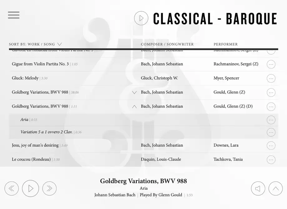 Spirio app music list